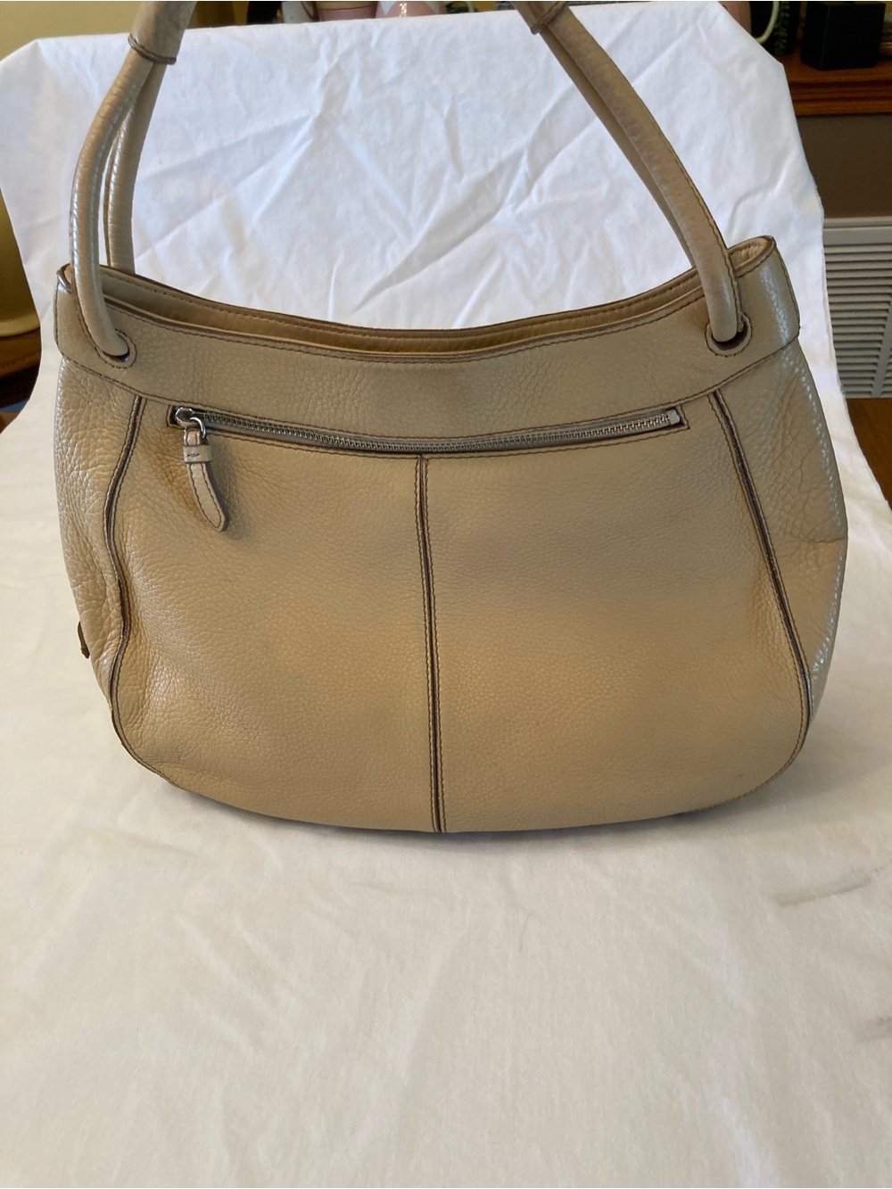 Cole Haan Classic Pebble Leather Hobo Bag in Tan.